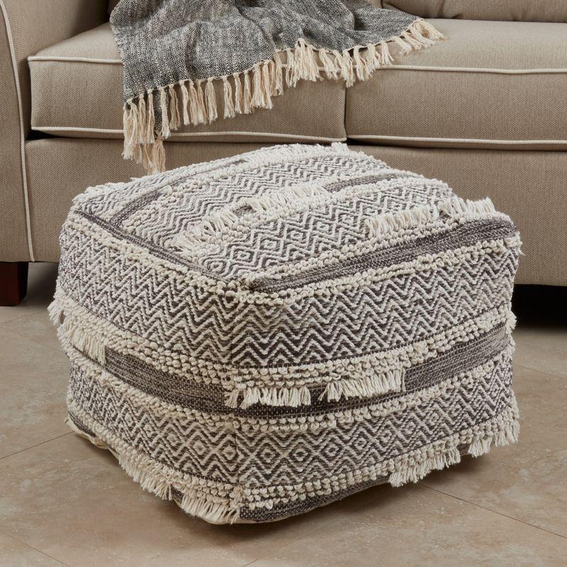 Saro Lifestyle Textured Handwoven Pouf, 20"x20"x14" Square, Grey