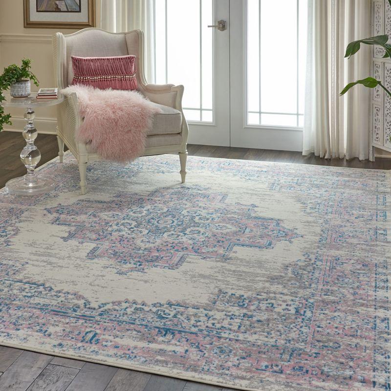 Ivory and Pink Medallion Hand-Knotted Round Area Rug, Synthetic 8'6" x 12'