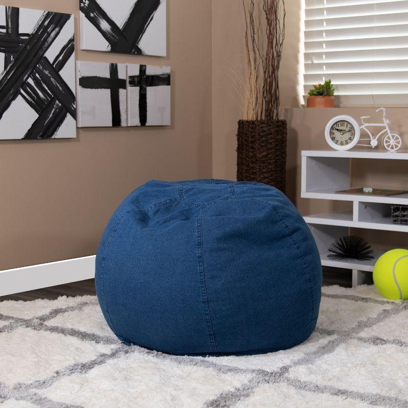 Emma and Oliver Small Denim Refillable Bean Bag Chair for Kids and Teens