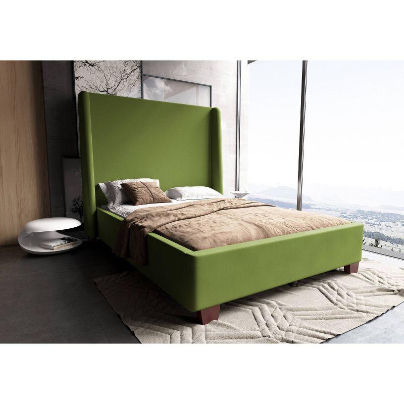 Green Velvet Upholstered Queen Bed with Pine Wood Frame