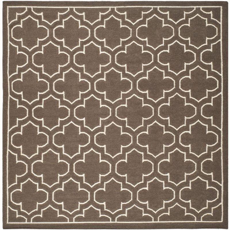 Dhurries DHU625 Hand Woven Area Rug - Brown/Ivory - 7'x7' - Safavieh.