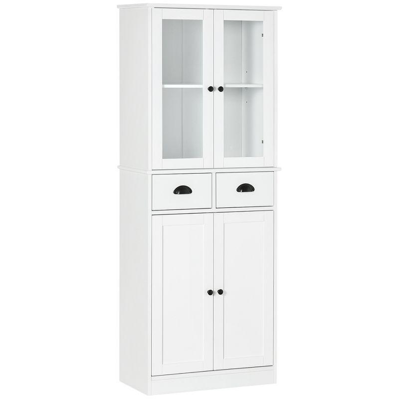 HOMCOM 61" Freestanding Kitchen Pantry, Storage Cabinet with Soft Close Doors, Adjustable Shelves, and 2 Drawers, White