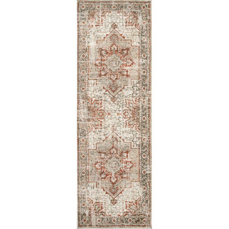 Beige Medallion Synthetic Runner Rug 2'6" x 8'