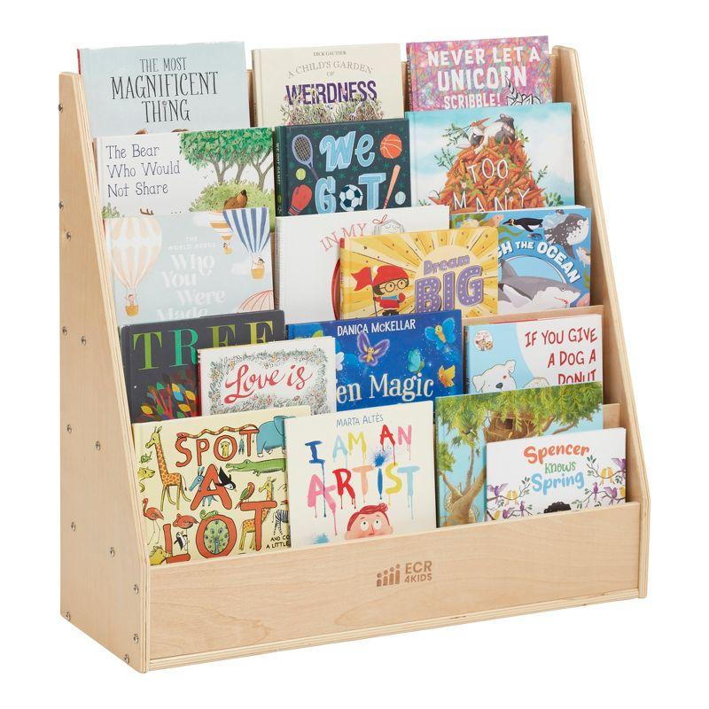 ECR4Kids Birch Streamline Book Display Stand, Kids Wooden Book Rack, Forward Facing Bookshelf