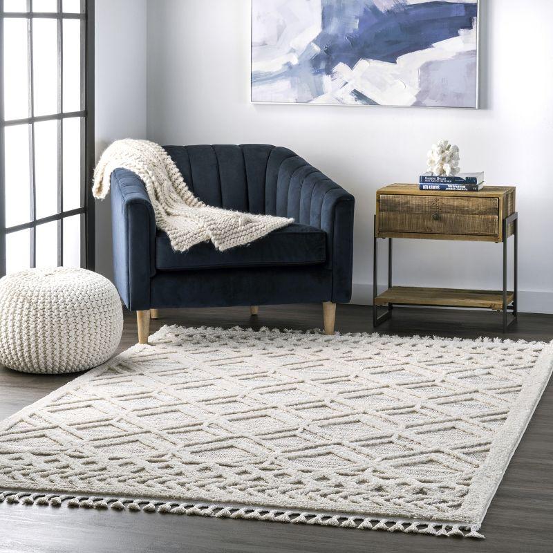 Nuloom 8x11 Ansley Moroccan Tassel Indoor Area Rug, Light Grey, Textured Bohemian Design, Plush High Pile, Stain Resistant, Bedroom, Living Room