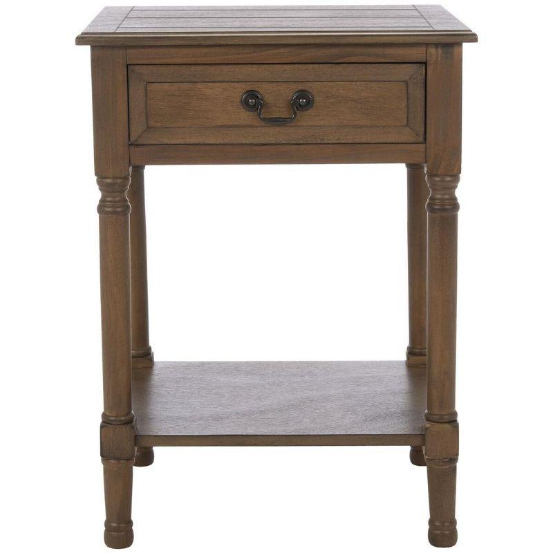 Whitney Farmhouse Brown Wood and Metal Accent Table with Storage