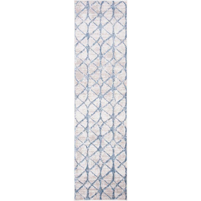 Hand-Knotted Grey/Blue Synthetic Easy-Care Area Rug