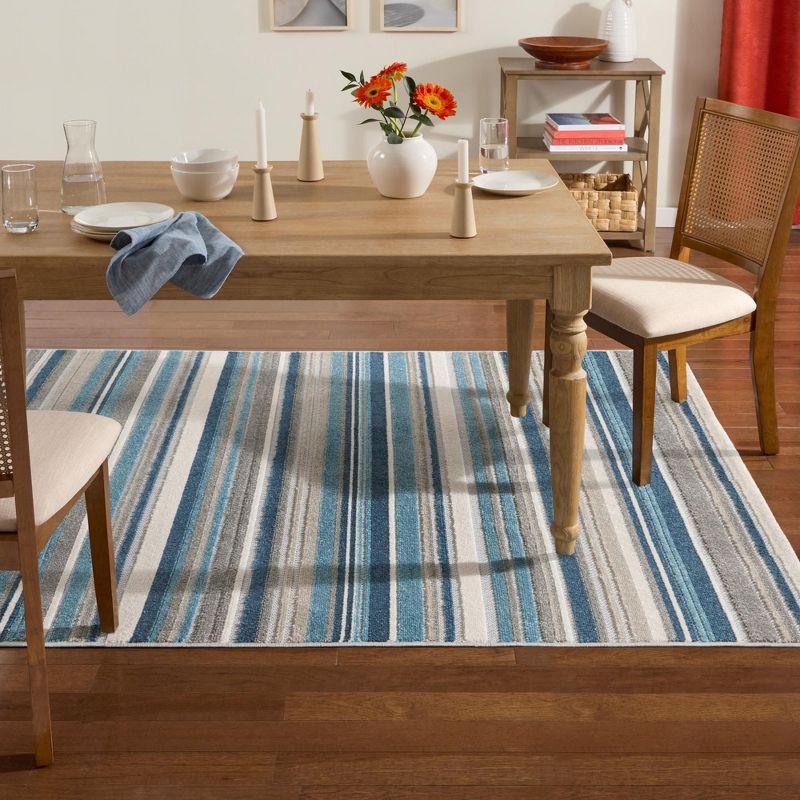 Rio Multicolor Stripe Blue Synthetic Indoor Outdoor Rug