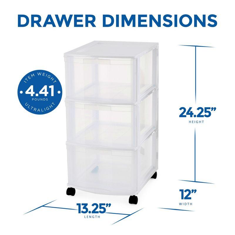 Gracious Living 3-Drawer Organizer Cart, Plastic Drawer Storage for Home or Office, White