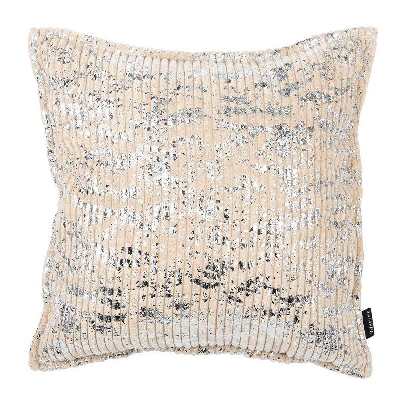 Elysia 18" Square Silver Ribbed Polyester Throw Pillow