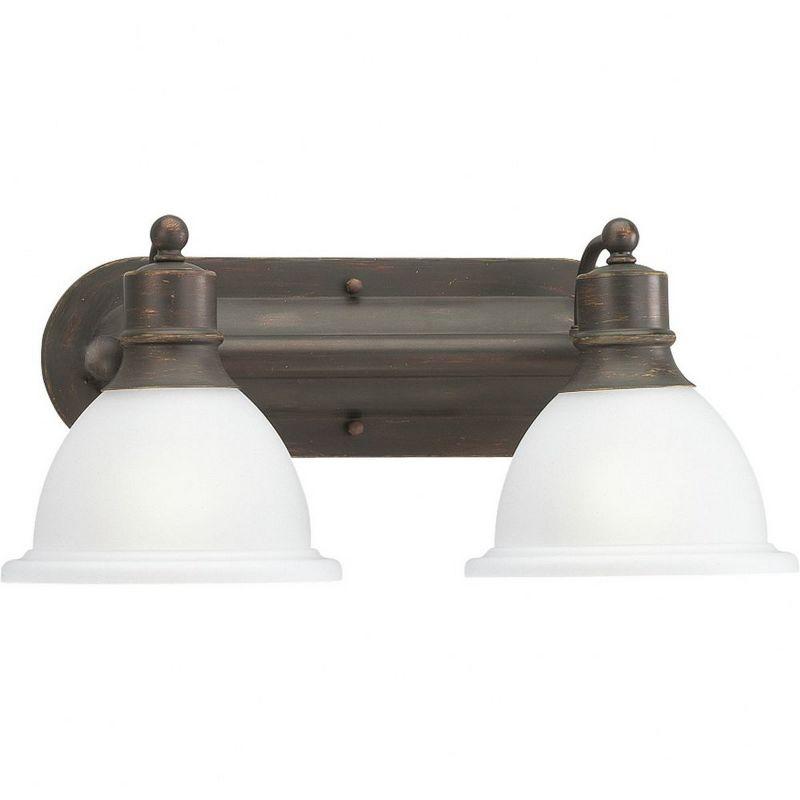 Progress Lighting Madison Collection 2-Light Wall Bracket, Antique Bronze, White Etched Glass Shade