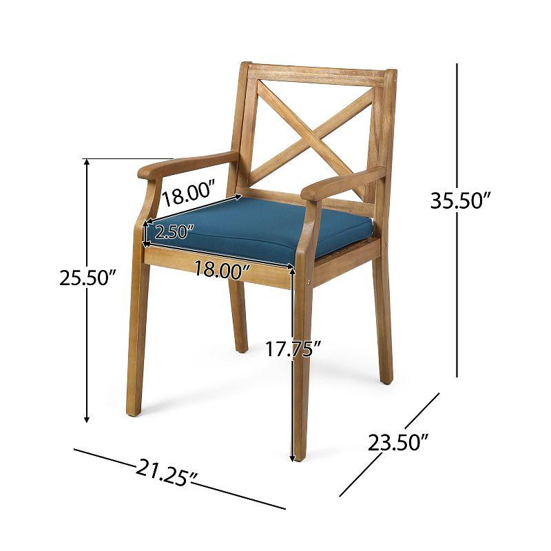 Perla 2pk Acacia Wood Patio Dining Chair - Teak/Blue - Christopher Knight Home: Weather-Resistant with Polyester Cushions