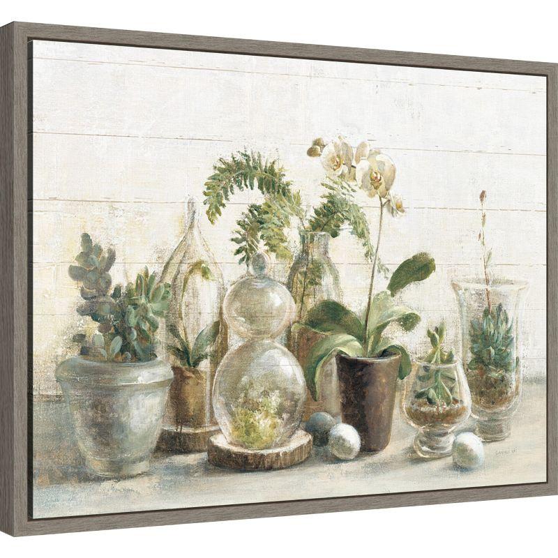 Amanti Art Greenhouse Orchids on Shiplap by Danhui Nai Canvas Wall Art Print Framed 24-in. x 18-in.