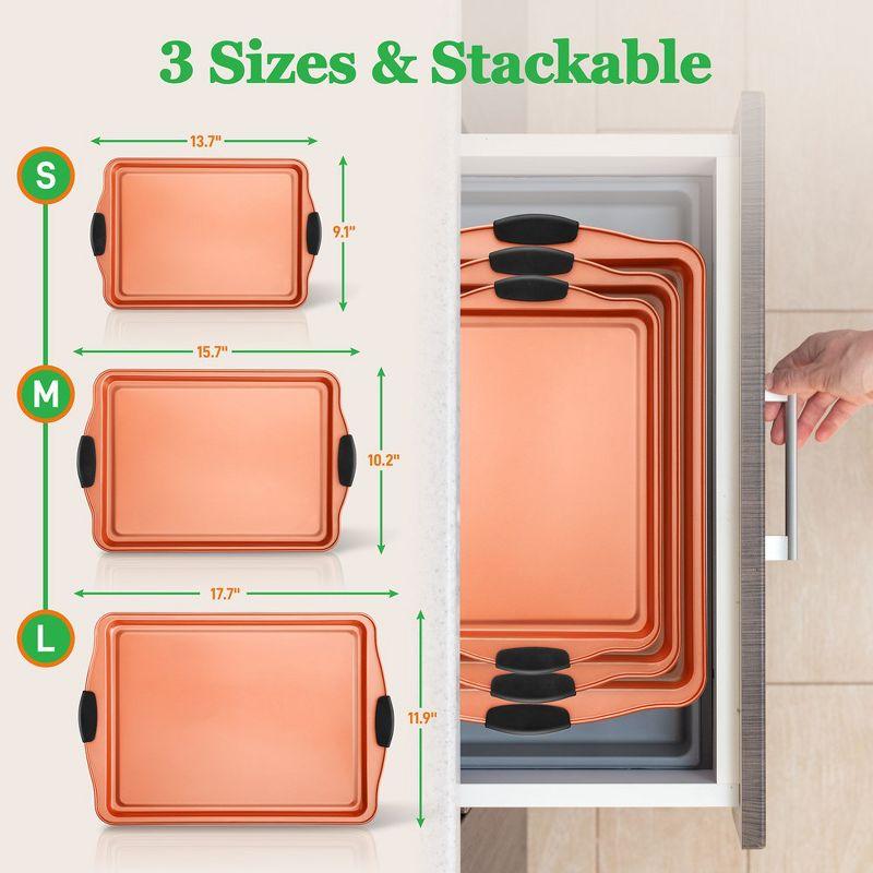 NutriChef 3 Piece Baking Pan Set - PFOA, PFOS, PTFE Free Flexible Nonstick Carbon Steel Bakeware Set - Home Kitchen Bake