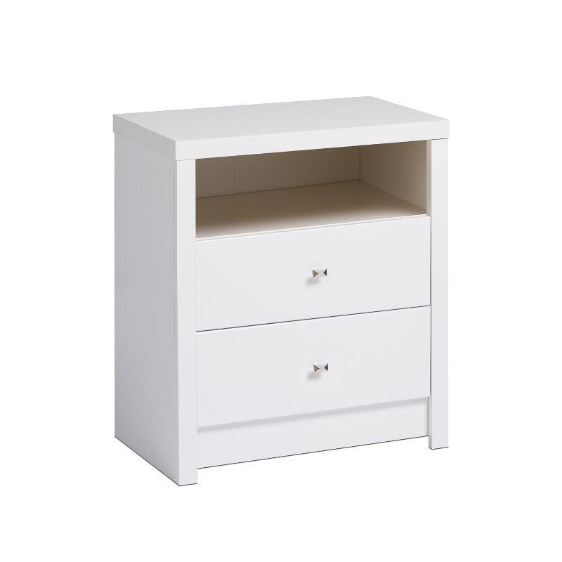 Cosmopolitan Chic White 2-Drawer Tall Nightstand with Chrome Knobs