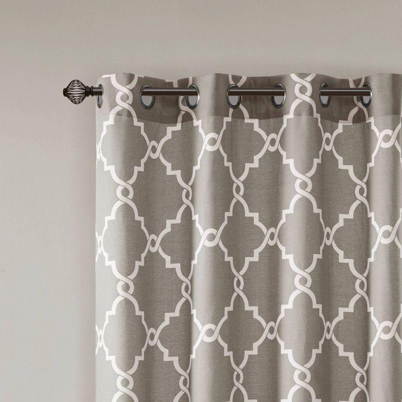 Fretwork Print Grommet Top Window Curtain Panel