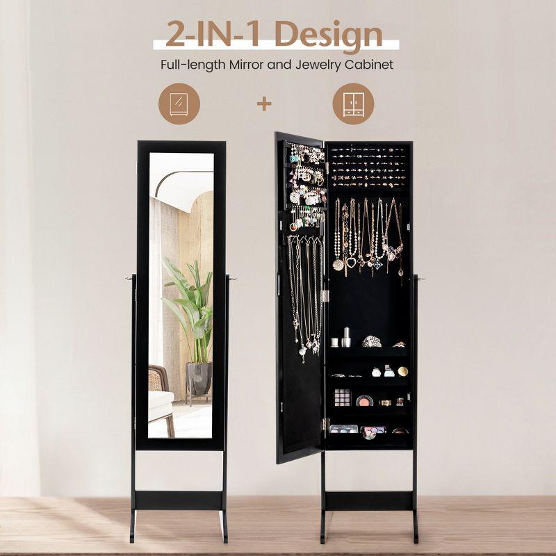 Costway Jewelry Mirrored Cabinet Armoire Organizer Storage Box with Stand Christmas Gift Coffee