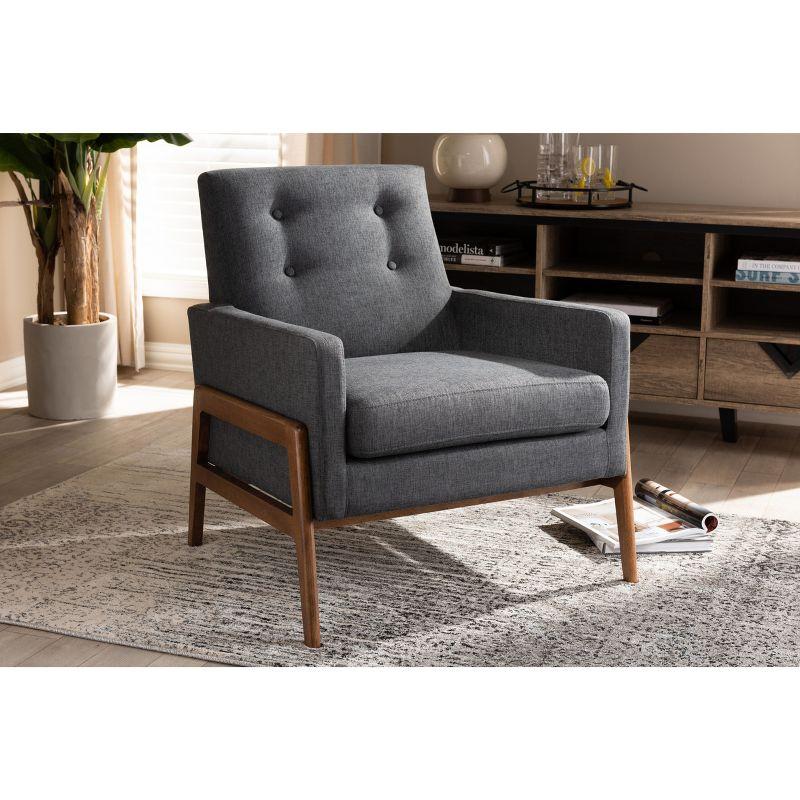 Perris Fabric Upholstered Walnut Wood Lounge Chair - Baxton Studio