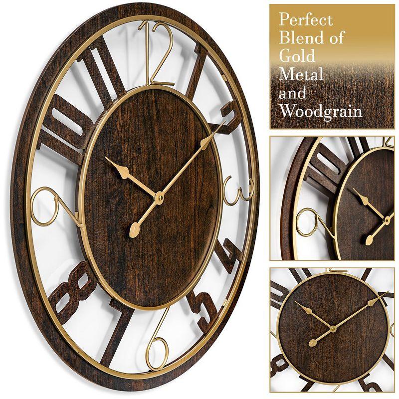 Sorbus 24" Modern Wooden Wall Clock - Sleek Design, Analog Display - Complements Various Styles