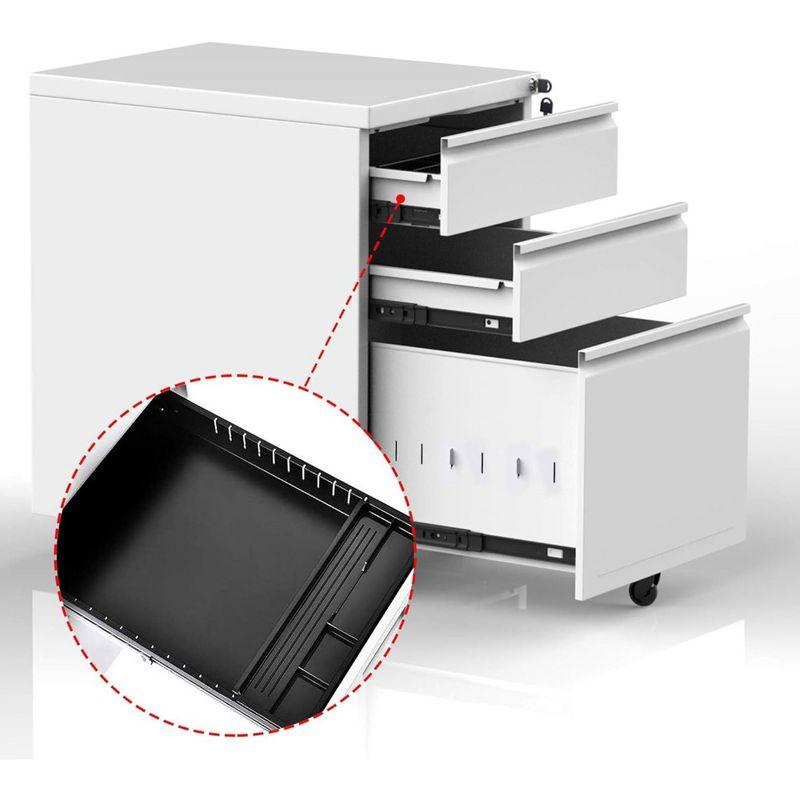 AOBABO 3 Drawer Mobile File Organizer, Lockable Metal Filing Cabinet Storage Cart w/Pencil Tray for Home & Office Organization, Fully Assembled, White