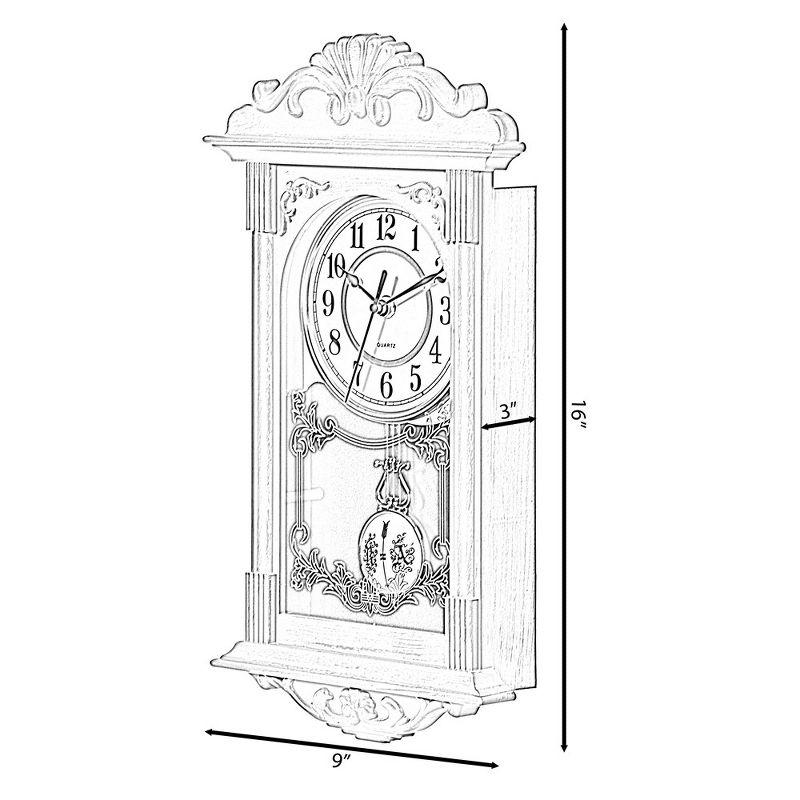 Clockswise Vintage Grandfather Wood-Looking Plastic Pendulum Decorative Battery-Operated Wall Clock