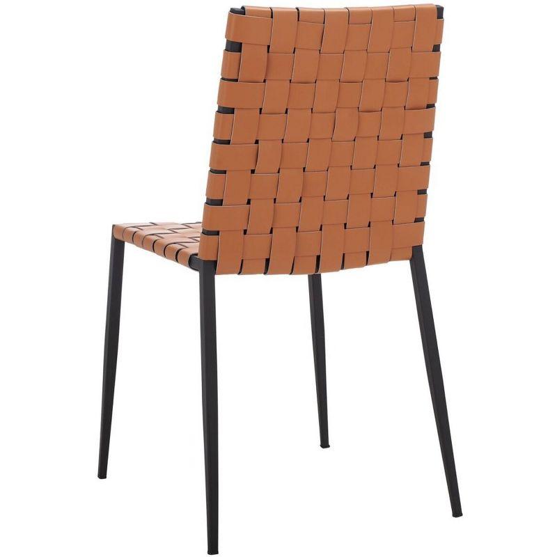 Cognac Leather & Black Metal Parsons Side Chair Set