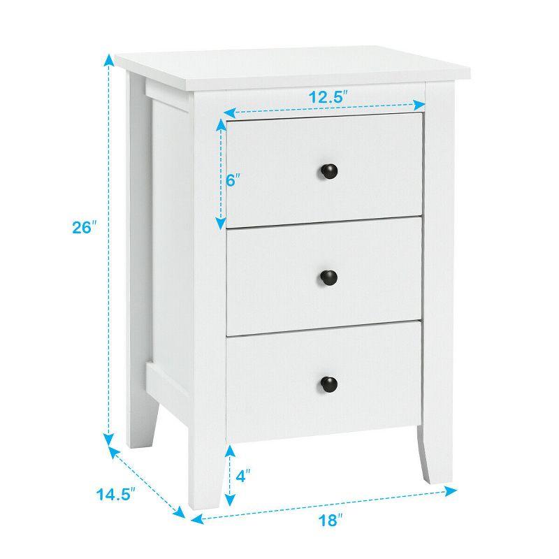 2PCS Nightstand End Beside Table Drawers Modern Storage Bedroom Furniture White