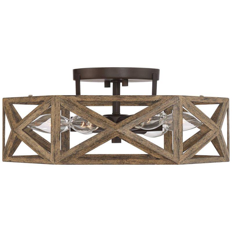 Possini Euro Design Moorcroft Modern Farmhouse Ceiling Light Semi Flush Mount Fixture 14 1/2" Wide Dark Wood Bronze 6-Light Hexagon Frame for Bedroom