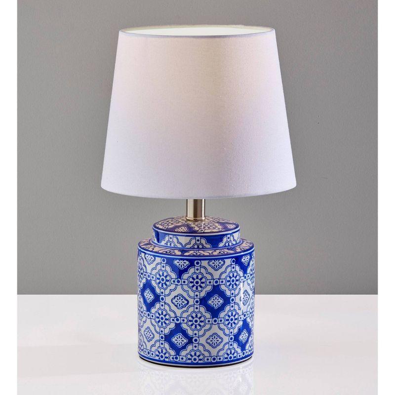 Adesso (Set of 2) Polly Bonus Table Lamps White and Blue: Ceramic Base, Polyester Drum Shade, ETL Listed