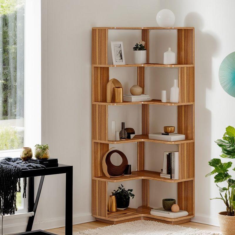LITTLE TREE 64.96" 6 Tier Corner Bookshelf Walnut