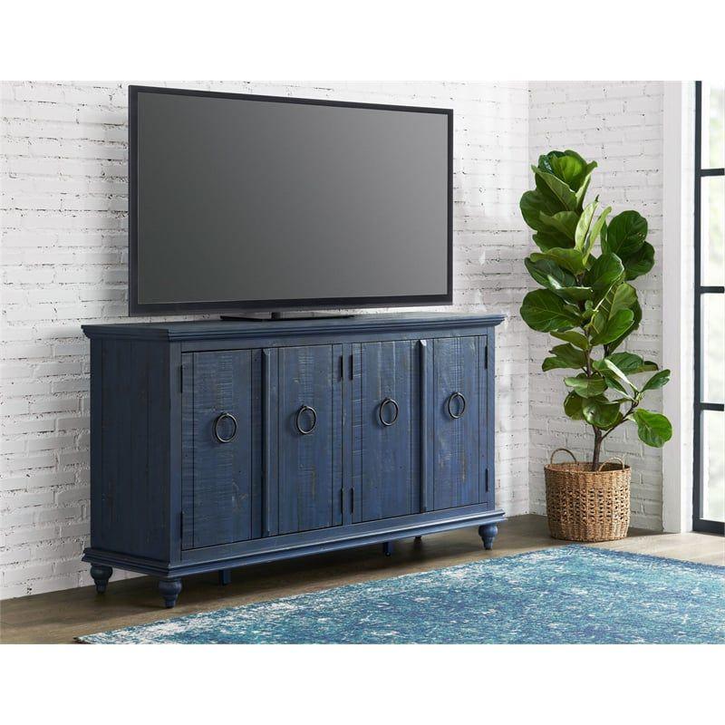 Martin Svensson Home Garden District Rustic Blue Solid Wood 65" TV Stand