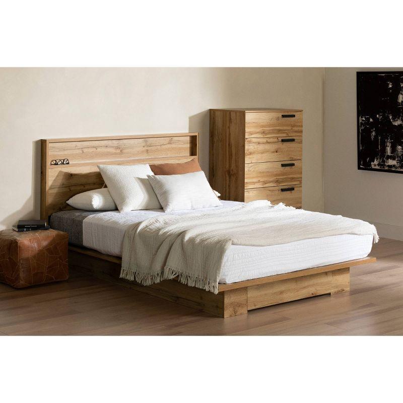 South Shore Full/Queen Platform Bed Nordik Oak: Laminated Particle Board with Built-In Storage Drawer