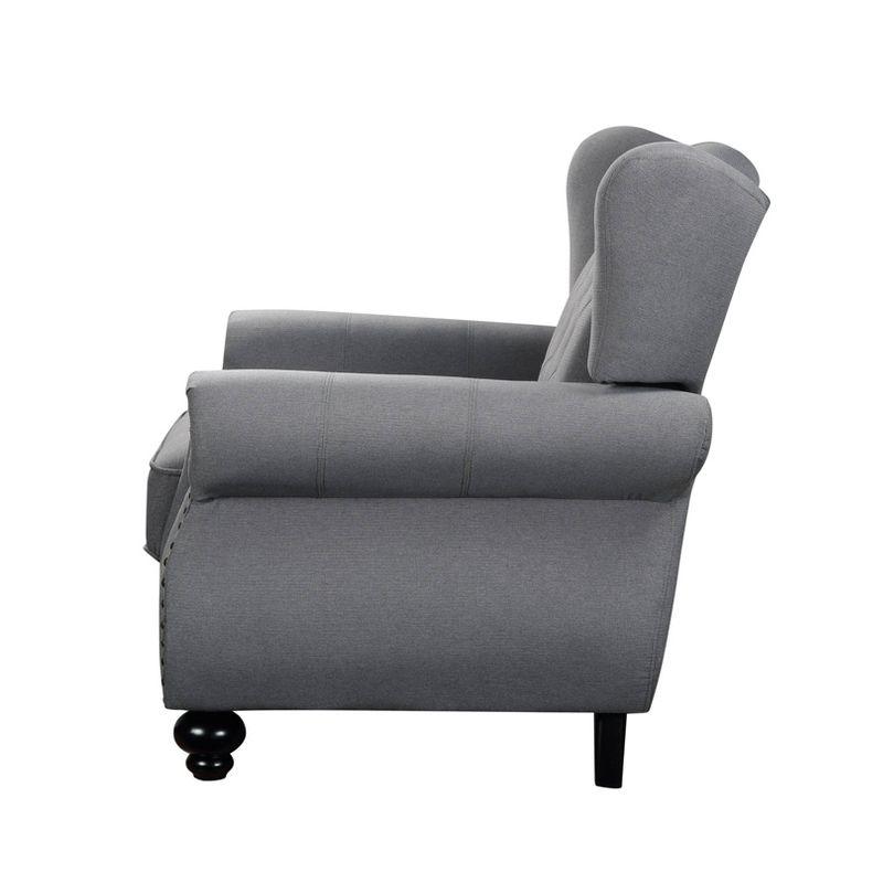 86" Hannes Sofa Gray Fabric - Acme Furniture: Classic Design, Winged Backs, Nailhead Trim