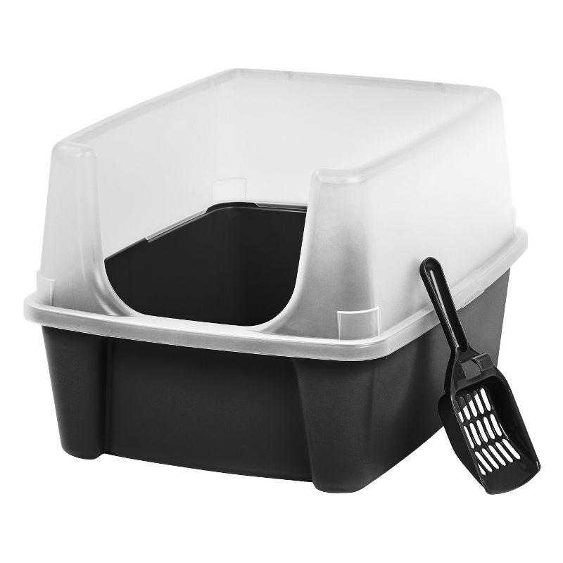 IRIS USA, Open-Top Cat Litter Box with Shield with Scoop