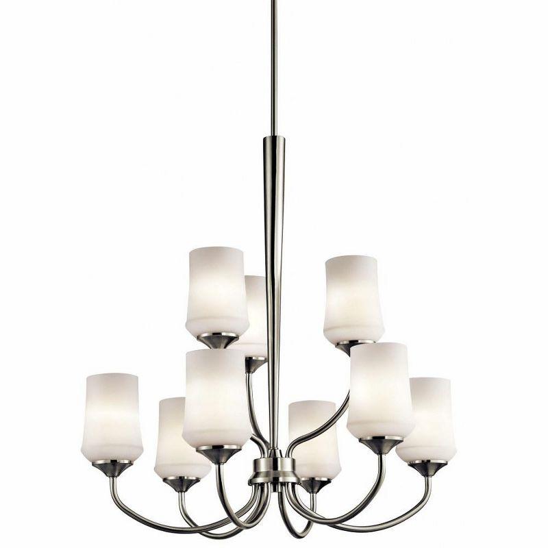 Aubrey Brushed Nickel 9-Light Tapered Chandelier with Satin Etched Opal Glass