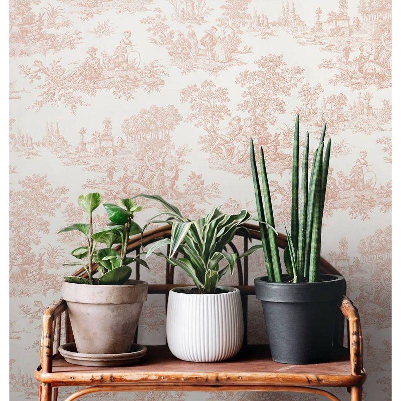 NextWall Chateau Toile Peel and Stick Wallpaper Pink: Vintage Vinyl, Self-Adhesive, Repositionable, Washable, 30.75 Sq Ft Coverage