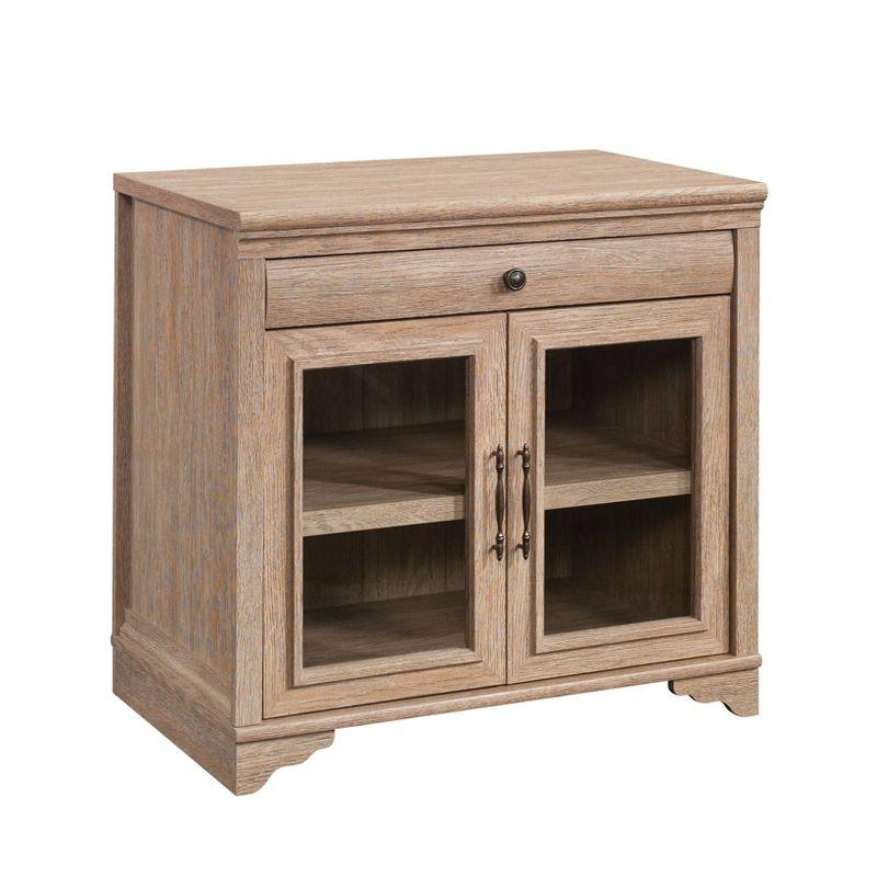 Brushed Oak Adjustable Library Cabinet with Glass Doors