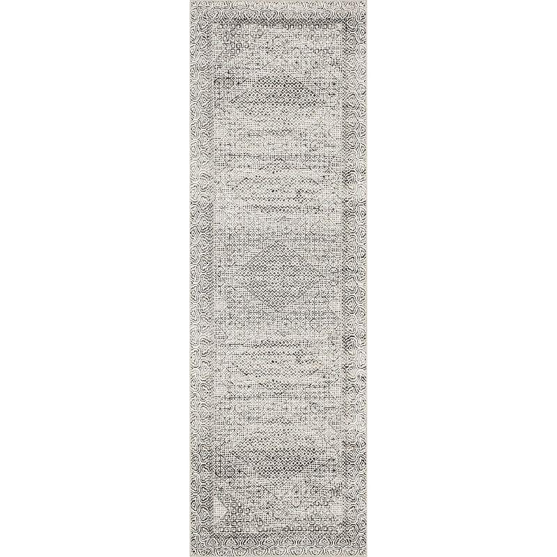 Gray Abstract Washable Synthetic Runner Rug