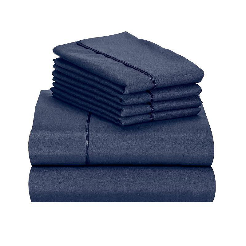 LuxClub 6 PC Navy Queen Microfiber Solid Performance Sheet Set, Soft Cooling Eco-Friendly Bed Sheets with 18in Deep Pockets