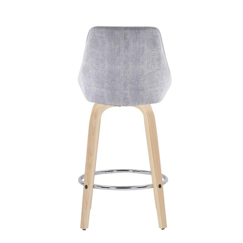 Natural Wood and Grey Corduroy Swivel Counter Stool Set