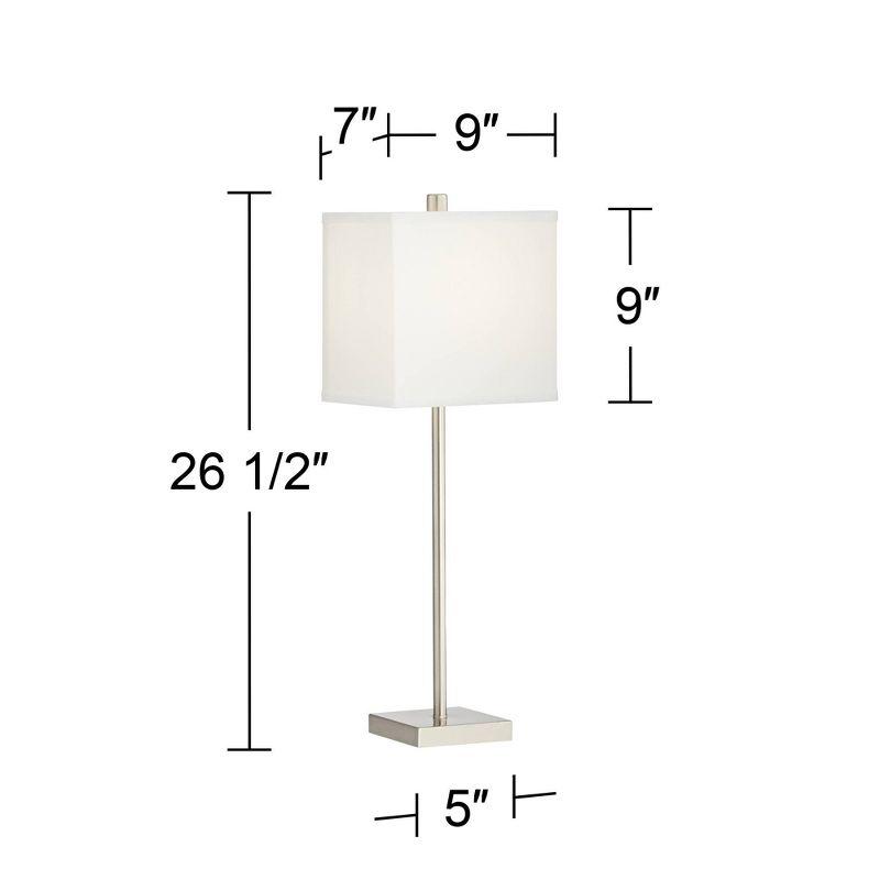 360 Lighting Franco Modern Table Lamps 26 1/2" High Set of 2 Brushed Nickel with USB Charging Ports White Square Shade for Bedroom Living Room Desk