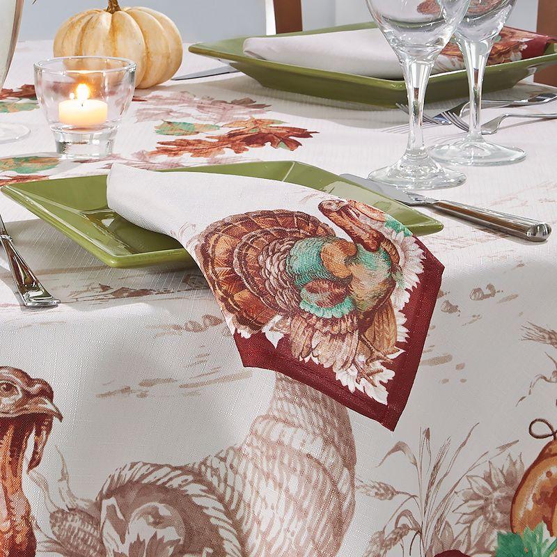 Holiday Turkey Bordered Fall Napkins, Set of 8 - 17" x 17" - White/Red