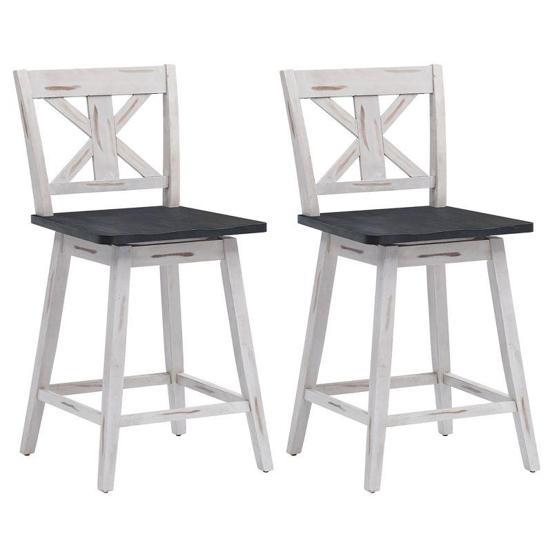 Costway Set of 2 Bar Stools Swivel Counter Height Chair w/ Solid Wood Legs White\Black