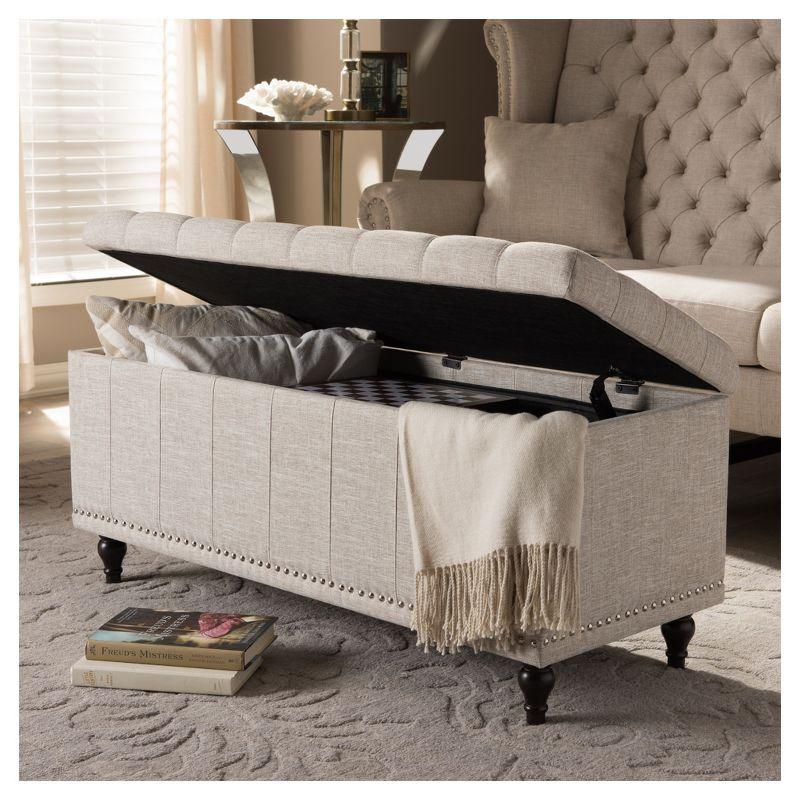 Kaylee Modern Classic Fabric Upholstered Button - Tufting Storage Ottoman Bench - Buff Beige - Baxton Studio