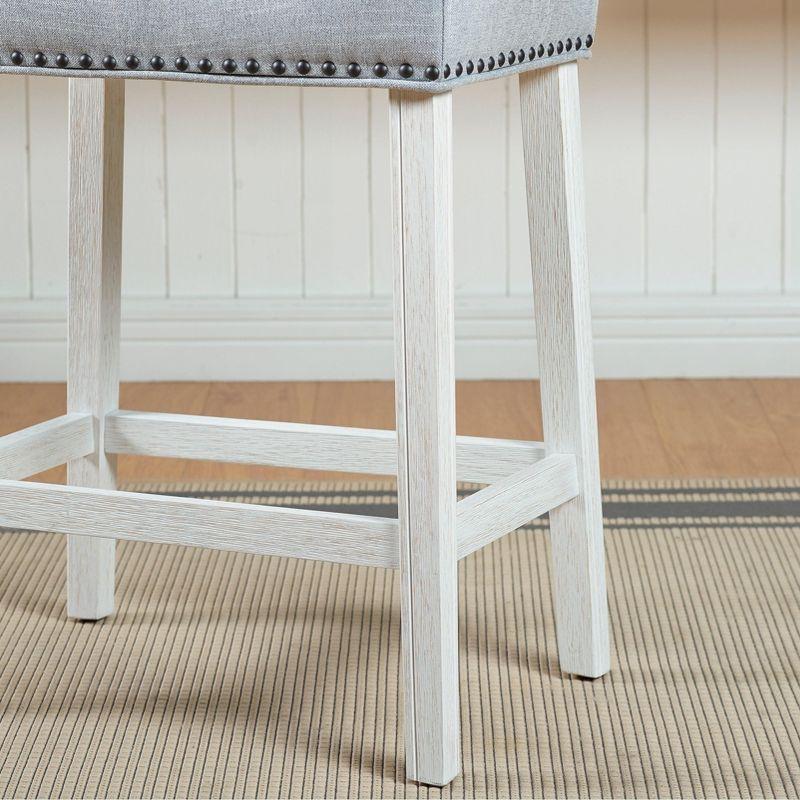 Roundhill Furniture CoCo Upholstered Counter Height Stools - Saddle Seat, White-Washed Finish, Gray Fabric, Set of 2