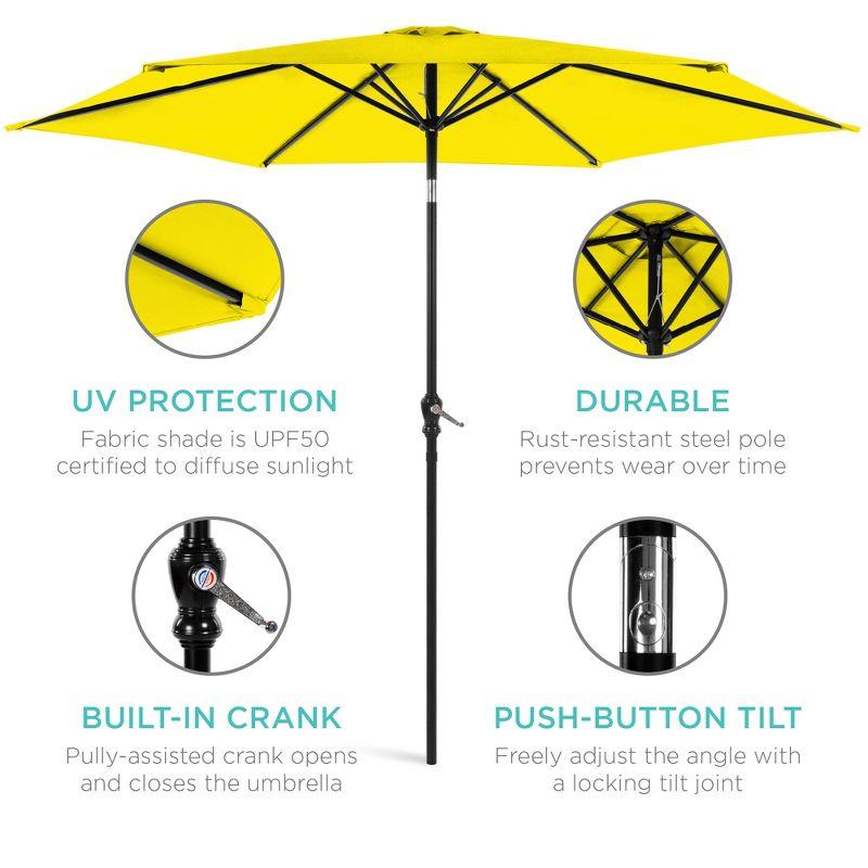 Best Choice Products 10ft Outdoor Steel Market Patio Umbrella w/ Crank, Tilt Push Button, 6 Ribs - Yellow