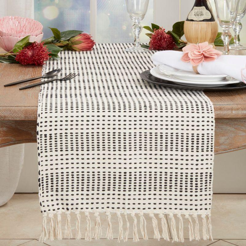 Saro Lifestyle Contemporary Dash Stripe Table Runner, Beige, 16"x72"