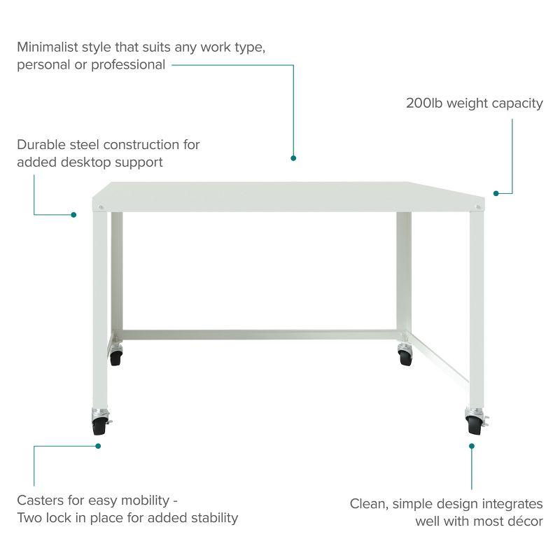 Space Solutions Mobile Desk Steel White: Compact Metal Writing Table, No Storage, Painted Surface