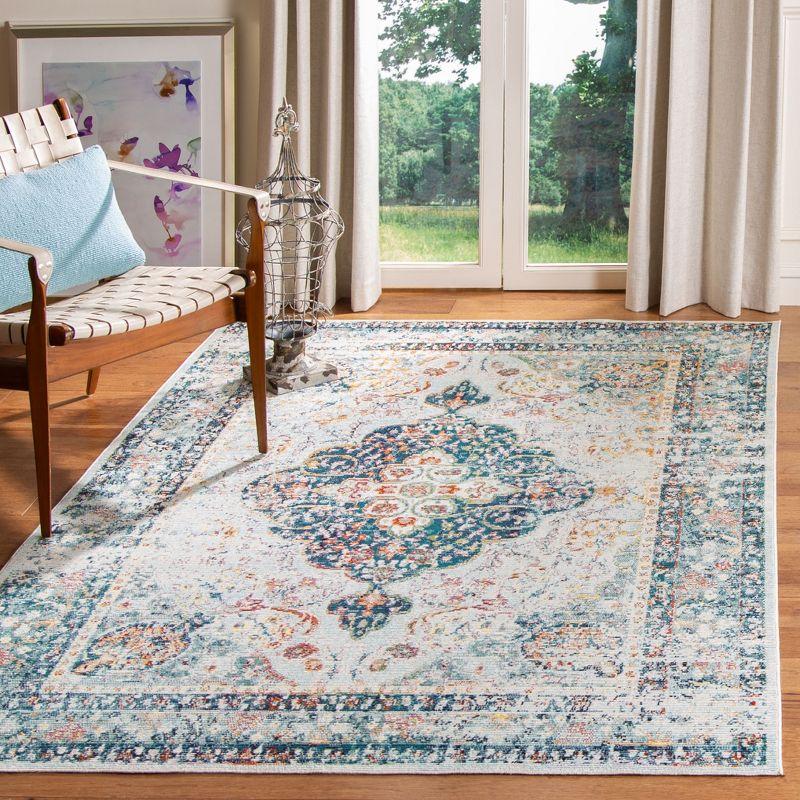 Blue Ivory Hand-knotted Synthetic Rectangular Area Rug