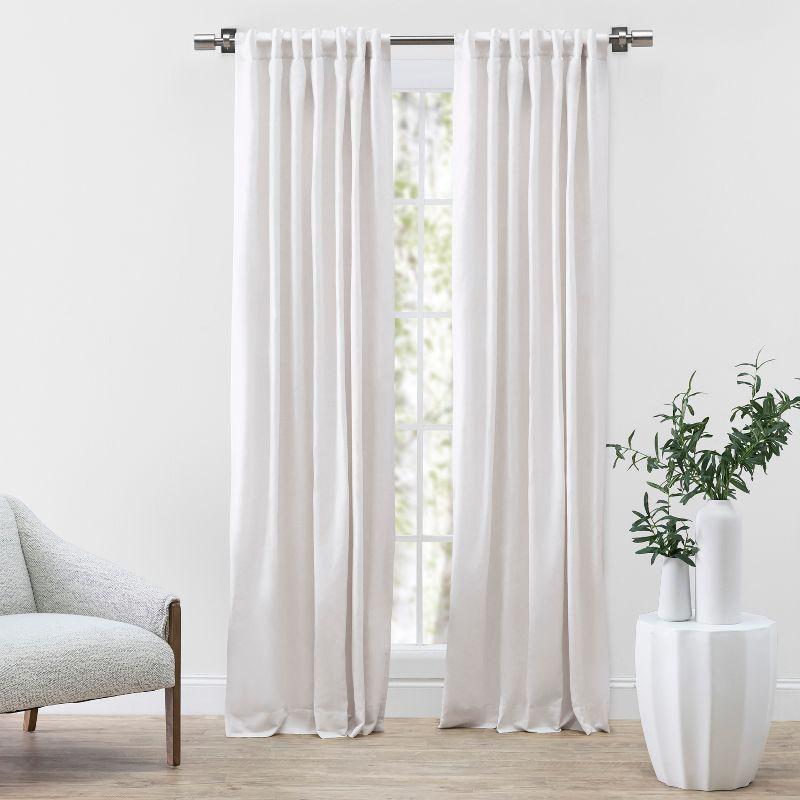 Oatmeal Linen Blend Light-Filtering Pleated Curtain Panel